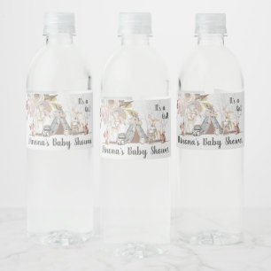 Whimsical Tribal Woodland Animals Girl Baby Shower Water Bottle Label