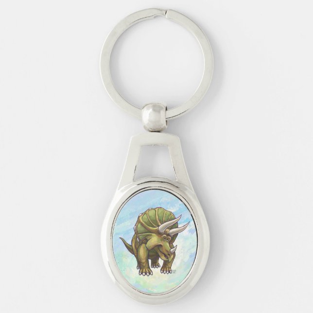 Whimsical Triceratops Art Keychain (Front)