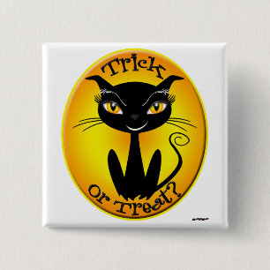 Whimsical Trick or Treat? Cat 2 Inch Square Button