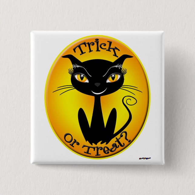 Whimsical Trick or Treat? Cat 2 Inch Square Button (Front)