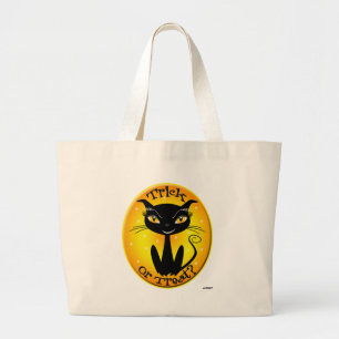 Whimsical Trick or Treat? Cat with stars Large Tote Bag