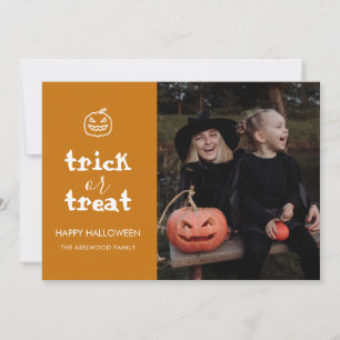 Whimsical Trick or Treat Script Halloween Photo Holiday Card
