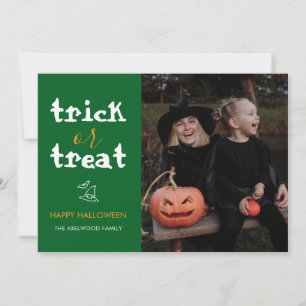 Whimsical Trick or Treat Script Halloween Photo Holiday Card