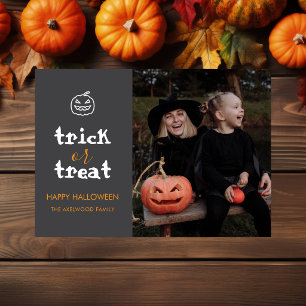 Whimsical Trick or Treat Script Halloween Photo Holiday Card