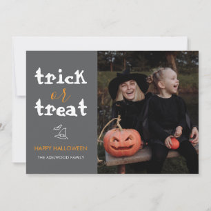 Whimsical Trick or Treat Script Halloween Photo Holiday Card
