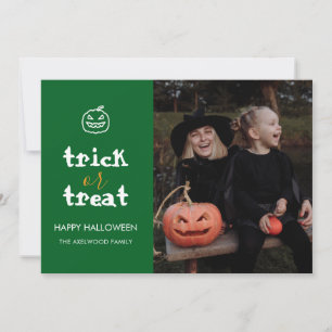 Whimsical Trick or Treat Script Halloween Photo Holiday Card