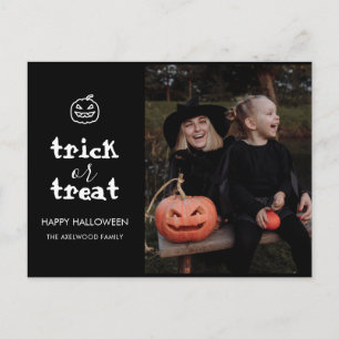 Whimsical Trick or Treat Script Halloween Photo Holiday Postcard