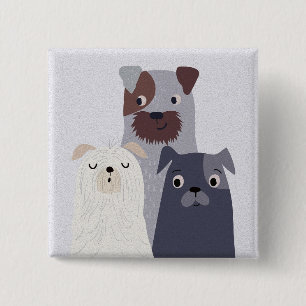 Whimsical trio of dogs 2 inch square button