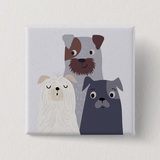 Whimsical trio of dogs 2 inch square button (Front)