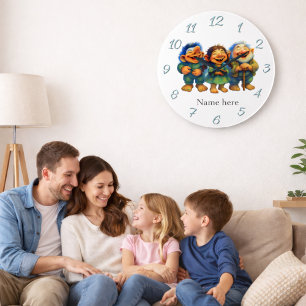 Whimsical Troll Family Decor Kids Custom Name  Large Clock