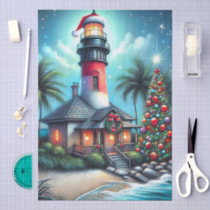 Whimsical Tropical Christmas Lighthouse Decoupage Tissue Paper