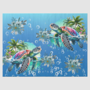 Whimsical Tropical Colourful Sea Turtle Florals Tissue Paper