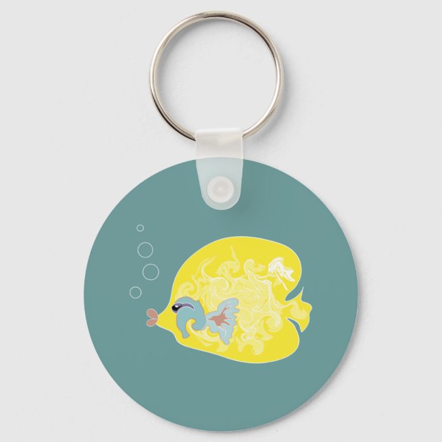 Whimsical Tropical Fish Ocean Art Keychain (Front)