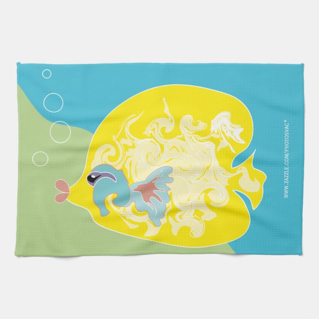 Whimsical Tropical Fish Ocean Art Kitchen Towel (Horizontal)