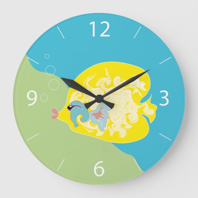 Whimsical Tropical Fish Ocean Art Large Clock (Front)