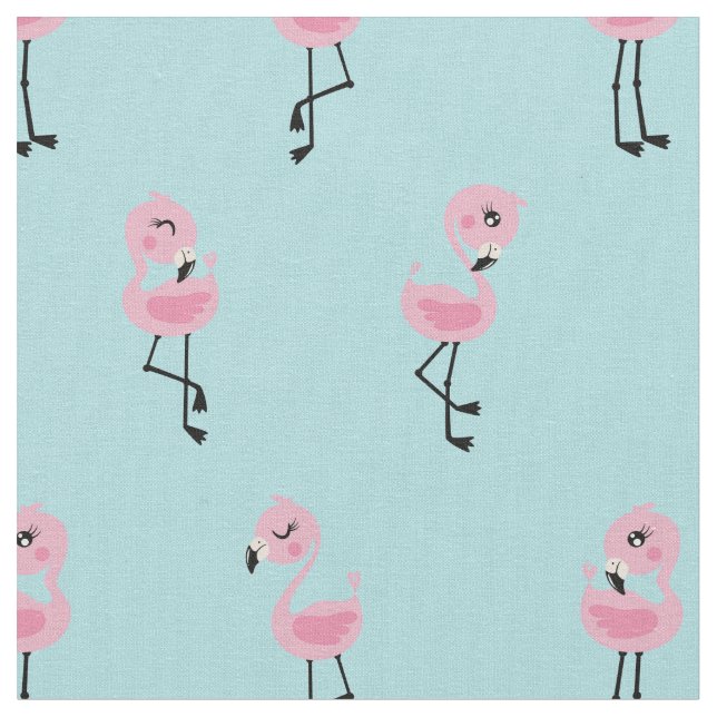 Whimsical tropical flamingos fabric (Close Up)