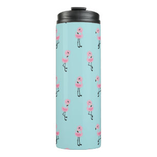 Whimsical tropical flamingos thermal tumbler