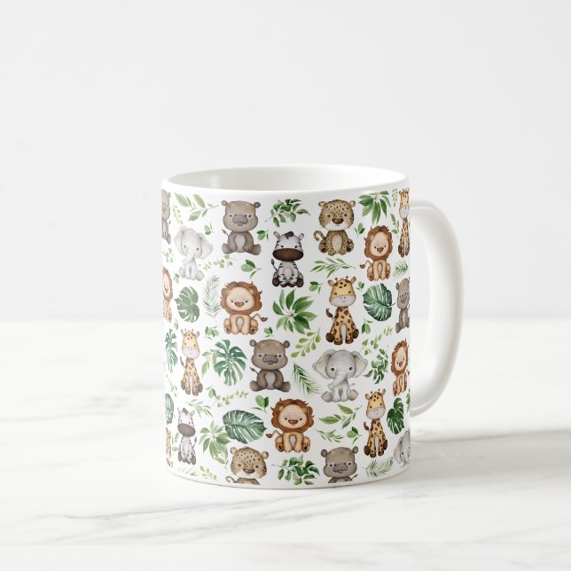 Whimsical Tropical Jungle Safari Wild Animals Coffee Mug (Front Right)