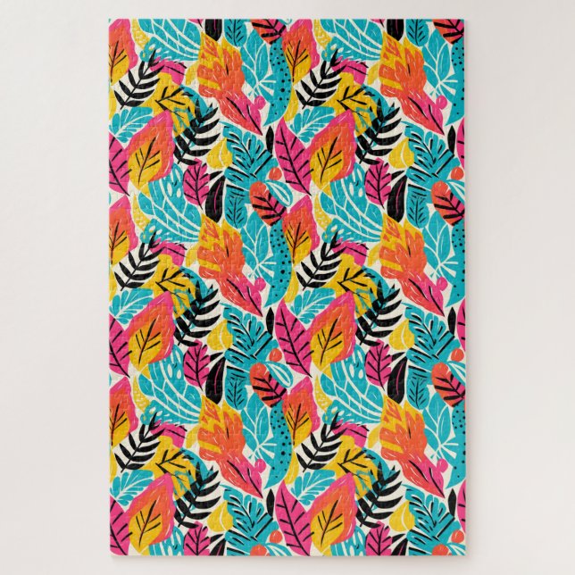 Whimsical Tropical Watercolor Leaves Difficult Jigsaw Puzzle (Vertical)