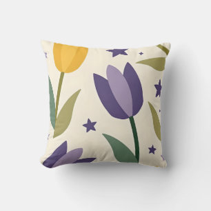 Whimsical Tulip Pattern Throw Pillow