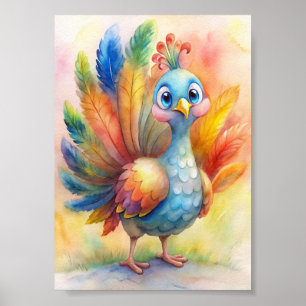 Whimsical Turkey Watercolor,  Nature Illustration Poster