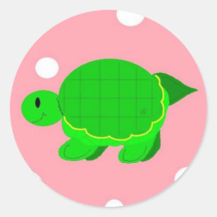Whimsical Turtle Pink Polka Dots Classic Round Sticker