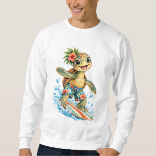 Whimsical turtle surfing sweatshirt