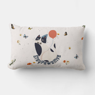Whimsical Tuxedo Cat Stay Pawsitive Lumbar Throw P Pillow