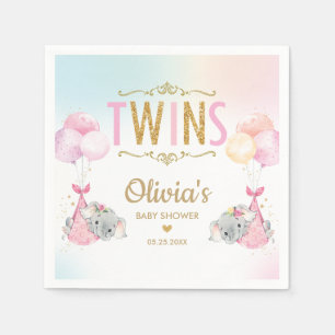 Whimsical Twin Girls Elephant Baby Shower Sprinkle Napkin