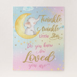 Whimsical Twinkle Twinkle Little Star Elephant Jigsaw Puzzle