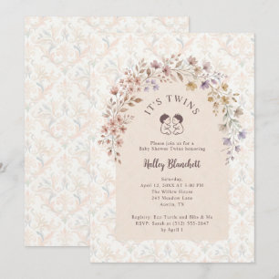 Whimsical Twins Baby Shower Pastel Floral LPM26 Invitation