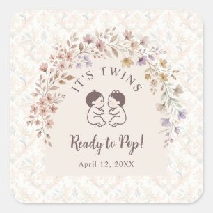 Whimsical Twins Baby Shower Pastel Floral LPM26 Square Sticker
