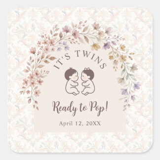 Whimsical Twins Baby Shower Pastel Floral LPM26 Square Sticker