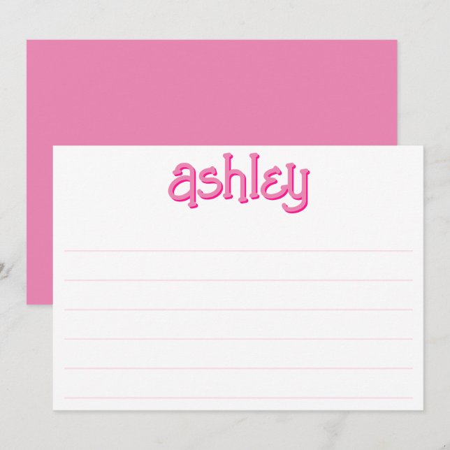 Whimsical Two Colour Bold Name Editable Pink Lined Card (Front/Back)