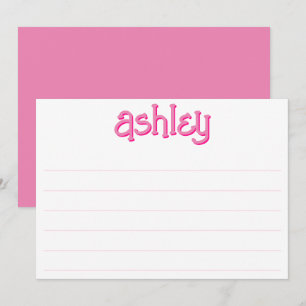 Whimsical Two Colour Bold Name Editable Pink Lined Card