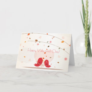 Whimsical Two Red Birds in Love Valentine's Day Holiday Card
