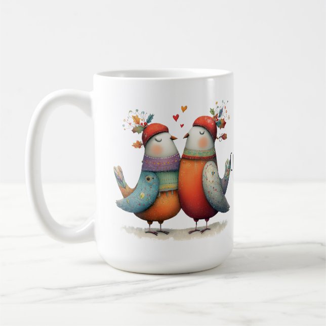 Whimsical Two Turtle Doves 12 Days Christmas 15oz Coffee Mug (Left)