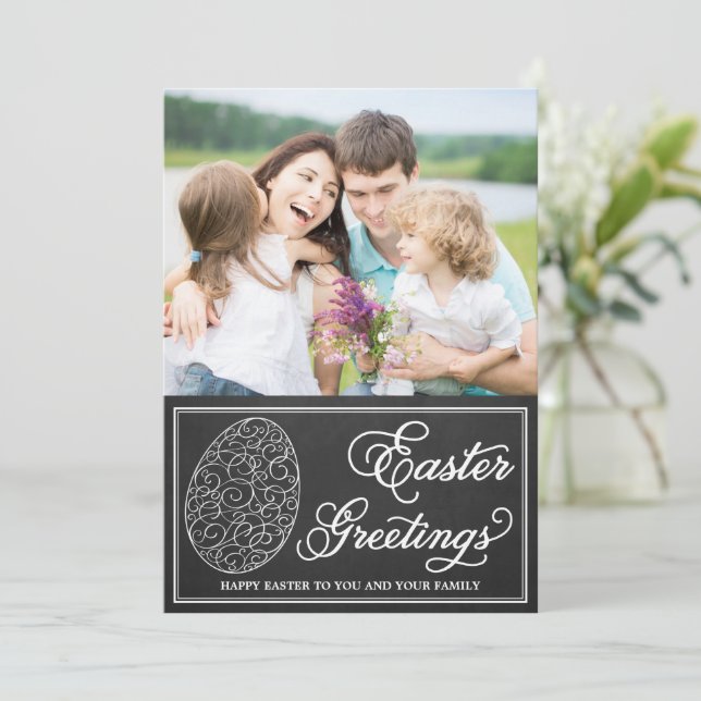 Whimsical Typography Chalkboard Easter Photo Card (Standing Front)