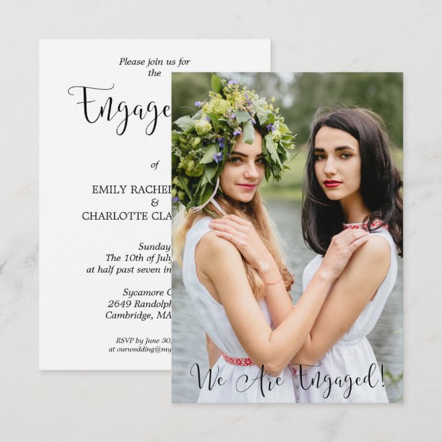 Whimsical Typography Custom Photo Lesbian Gay Invitation (Front/Back)