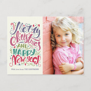Whimsical Typography Holiday Photo Postcard