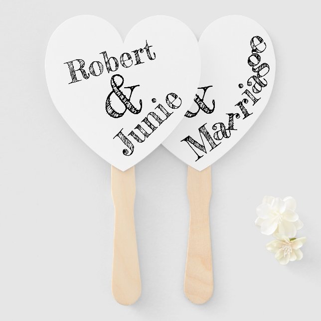 Whimsical Typography Love & Marriage Personalized Hand Fan (Front and Back)