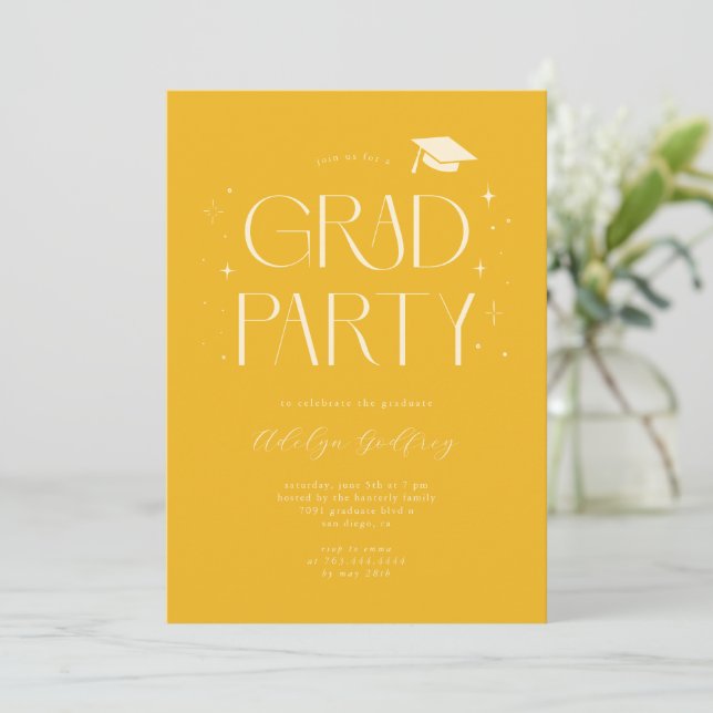 Whimsical Typography Yellow Graduation Party Invitation (Standing Front)
