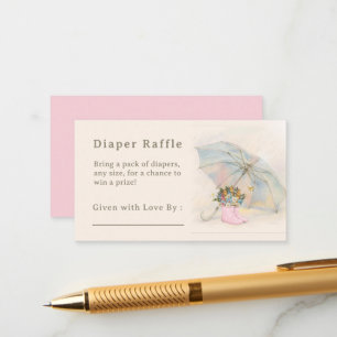 Whimsical Umbrella Floral Pink Boots Diaper Raffle Enclosure Card