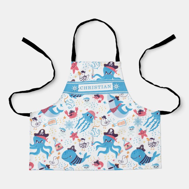 Whimsical Under the Sea Pirate Nautical Theme Apron (Front)