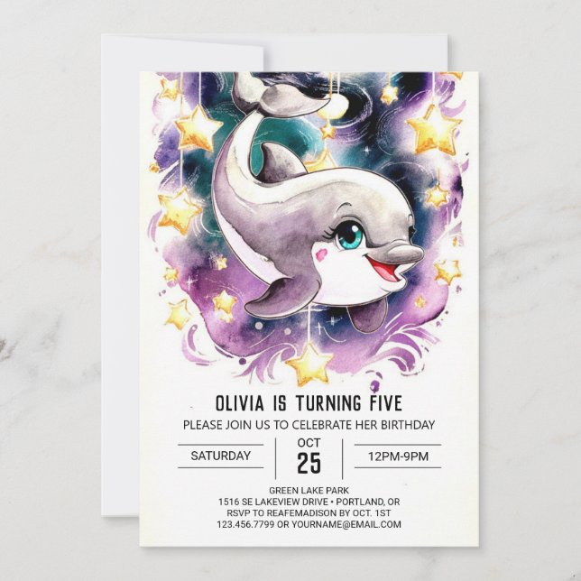 Whimsical Underwater Dolphin Birthday Invitation (Front)