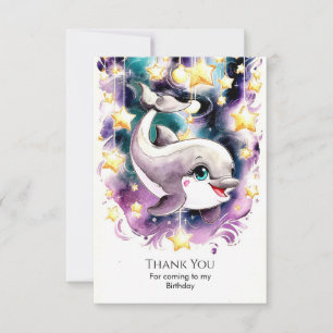Whimsical Underwater Dolphin Birthday Thank You Card