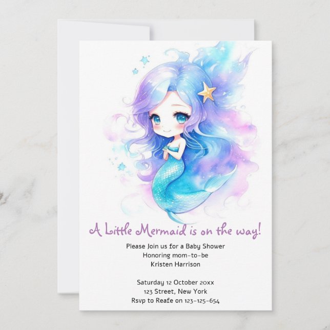 Whimsical Underwater Mermaid Baby Shower Invitation (Front)