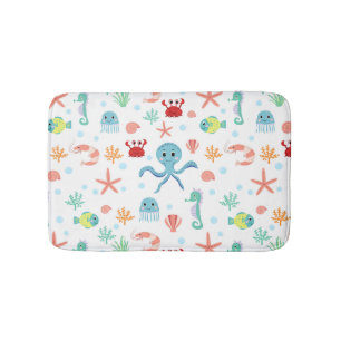 Whimsical Underwater Sea Creatures Bath Mat