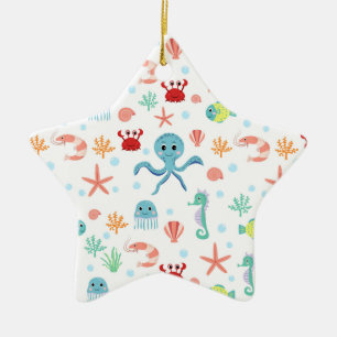 Whimsical Underwater Sea Creatures Ceramic Ornament