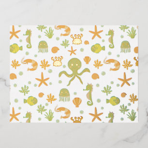 Whimsical Underwater Sea Creatures Foil Invitation Postcard
